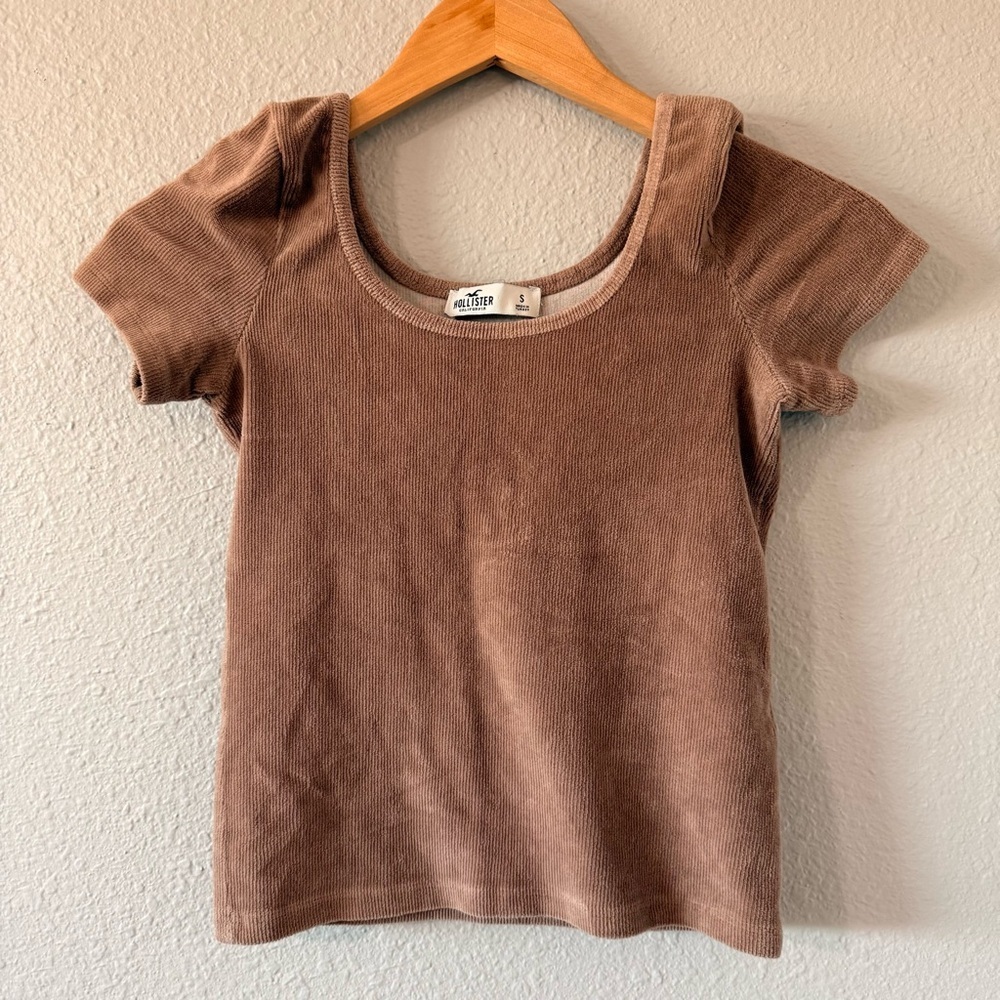 Hollister Brown Corduroy Ribbed Scoop Neck Short Sleeve Top Women's Size Small